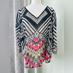Gibson * Latimer Geometric Chiffon Top